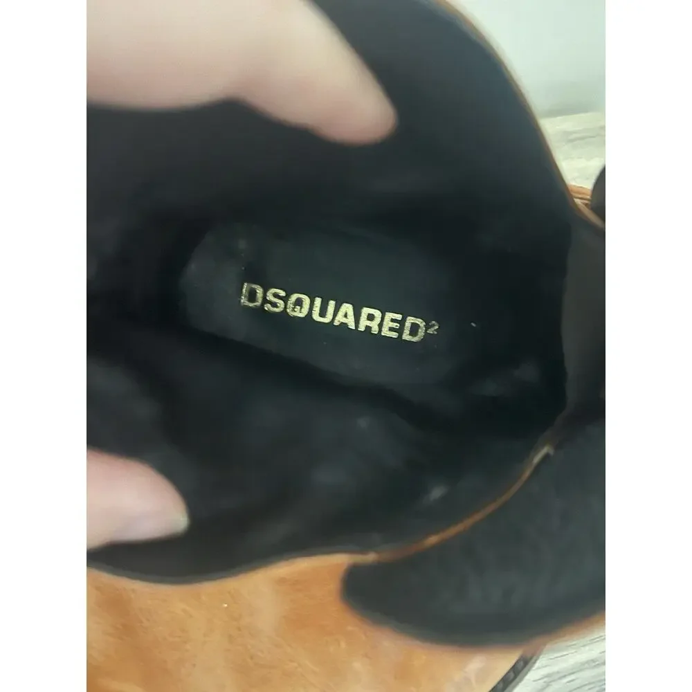 Dsquared2 Brown Vintage Leather Ankle Boots Dress Shoes Buckle Strap 46